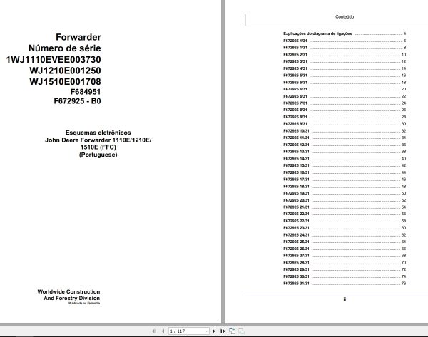 John Deere Forwarder 1110E 1210E 1510E FFC F684951 B0 Electric Diagram PT 1