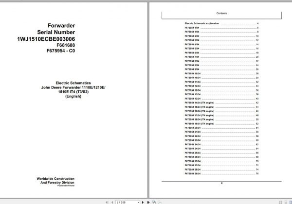 John Deere Forwarder 1110E 1210E 1510E T3 S2 F681688 C0 Electric Schematic 2003 1