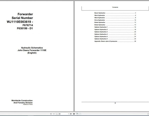 John Deere Forwarder 1110E F676714 D1 Hydraulic Schematic 2003 1