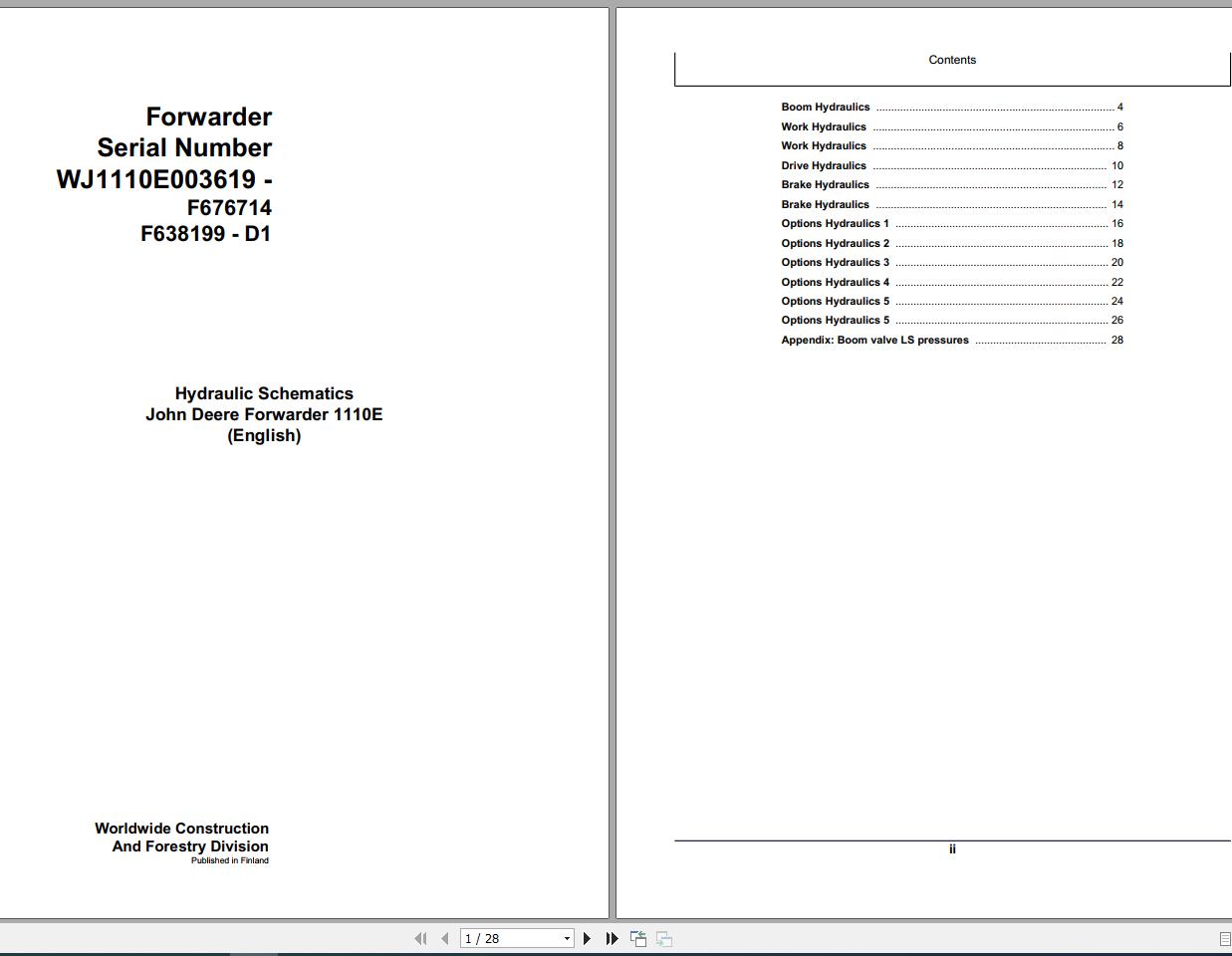 John Deere Forwarder 1110E F676714 D1 Hydraulic Schematic 2003 1