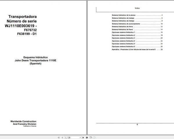 John Deere Forwarder 1110E F676732 D1 Hydraulic Schematic 2008 ES 1