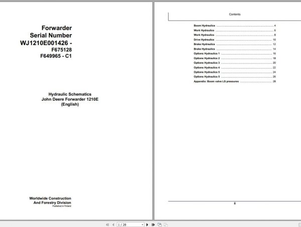 John Deere Forwarder 1210E F675128 C1 Hydraulic Schematic 2003 1
