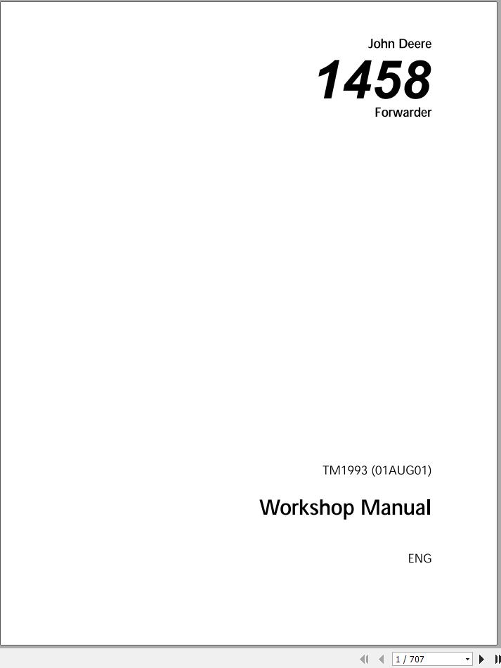 John Deere Forwarder 1458 Workshop Manual TM1993 1
