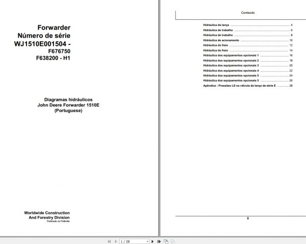 John Deere Forwarder 1510E F676750 H1 Hydraulic Diagram 2008 PT 1