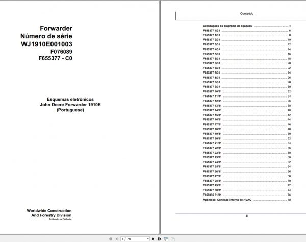 John Deere Forwarder 1910E F076089 C0 Electric Diagram 2008 PT 1