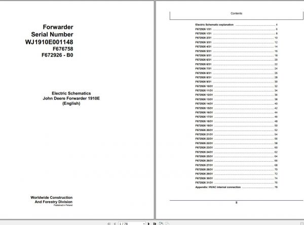 John Deere Forwarder 1910E F676758 B0 Electric Schematic 2008 2