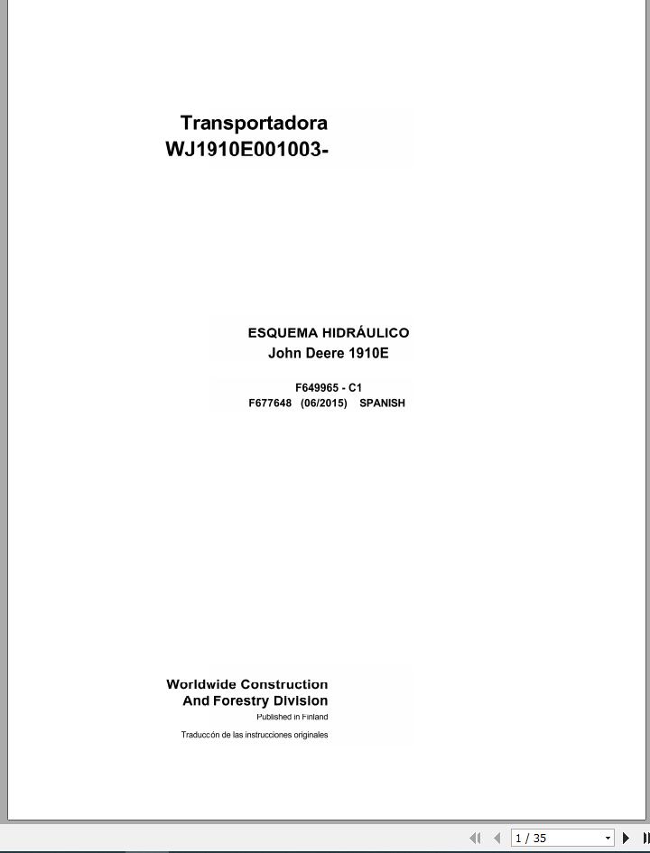 John Deere Forwarder 1910E F677648 Hydraulic Schematic 2015 ES 1