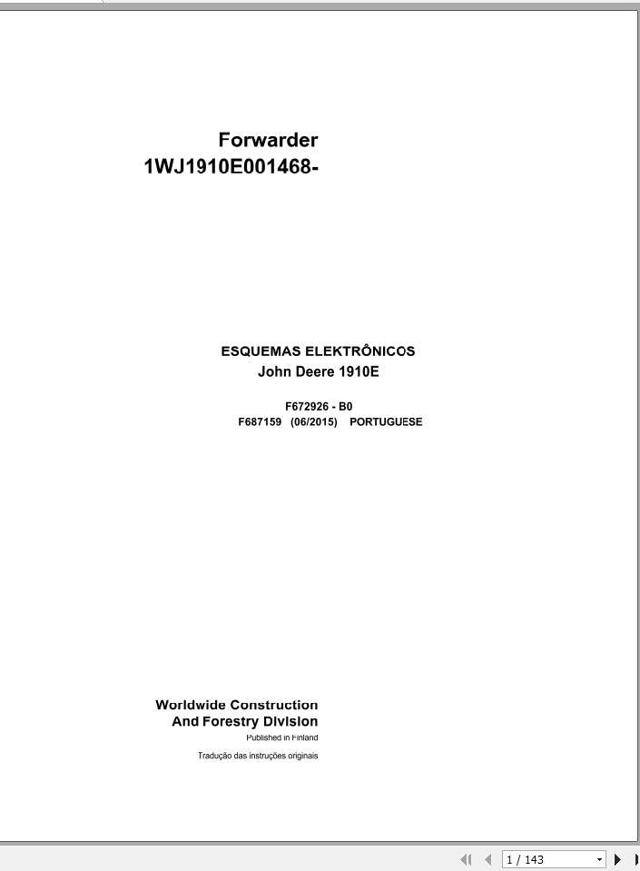 John Deere Forwarder 1910E F687159 B0 Electric Diagram 2015 PT 1