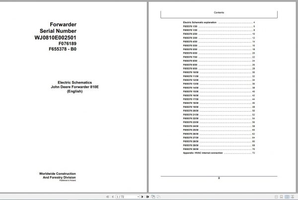 John Deere Forwarder 810E B0 F076189 Electric Schematic 2003 1
