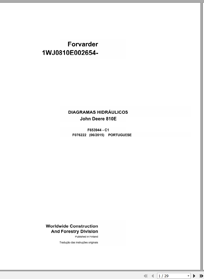 John Deere Forwarder 810E F076222 C1 Hydraulic Diagram 2015 PT 1