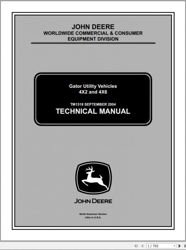 John Deere Gator Utility Vehicles 4X2 4X6 Technical Manual TM1518 1