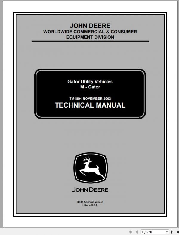 John Deere Gator Utility Vehicles M Gator Technical Manual TM1804 1