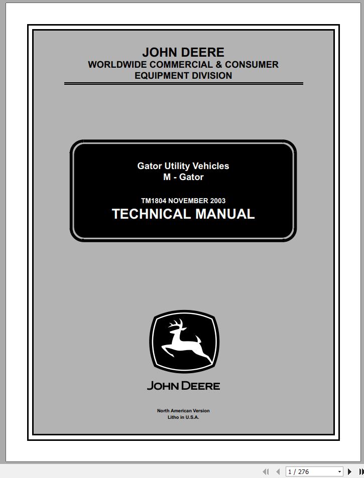 John Deere Gator Utility Vehicles MGator Technical Manual TM1804