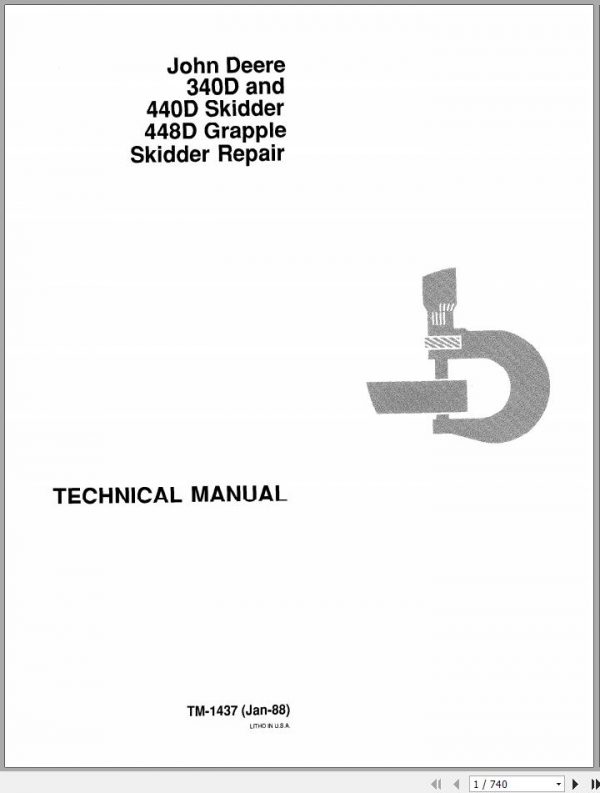 John Deere Grapple Skidder 340D 440D 448D Repair Technical Manual TM1437 1
