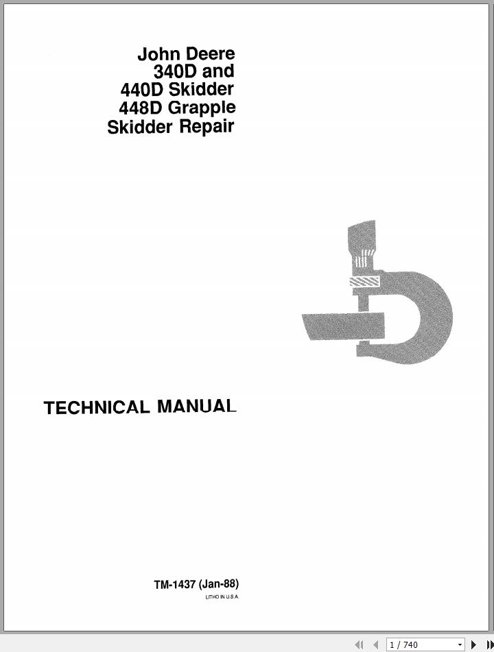 John Deere Grapple Skidder 340D 440D 448D Repair Technical Manual TM1437 1