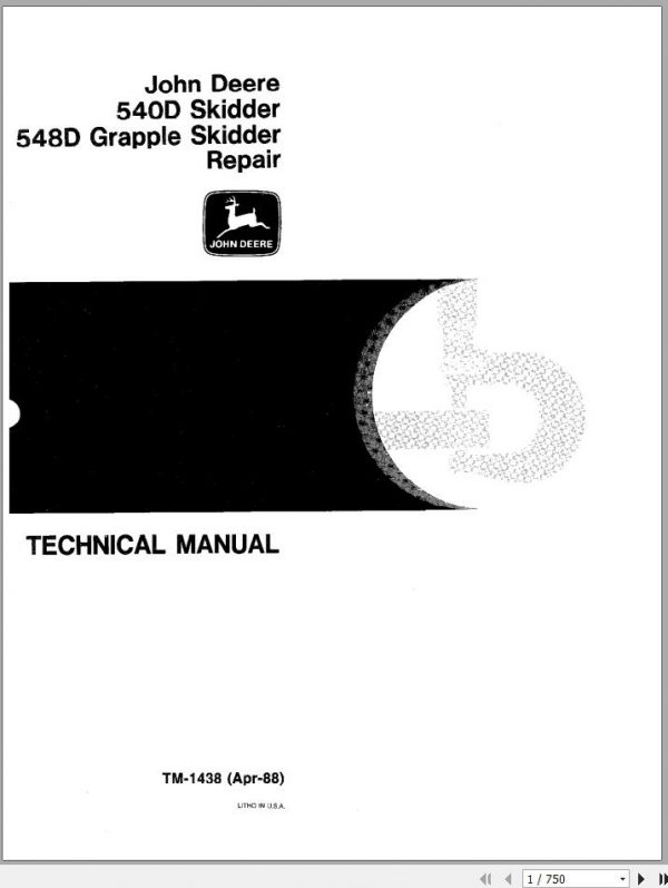 John Deere Grapple Skidder 540D 548D Repair Technical Manual TM1438 1