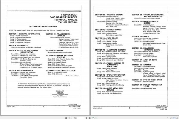 John Deere Grapple Skidder 540D 548D Repair Technical Manual TM1438 2