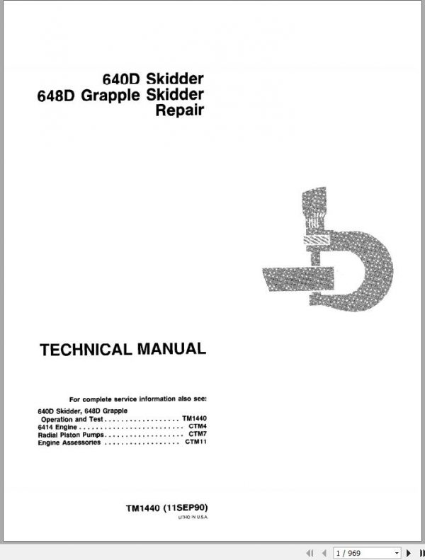 John Deere Grapple Skidder 640D 648D Repair Technical Manual TM1440 1