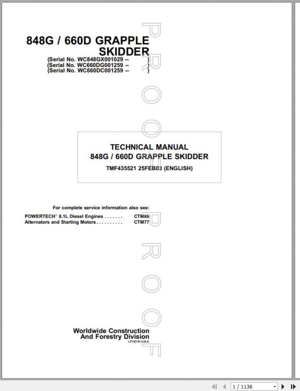 John Deere Grapple Skidder 848G 660D Technical Manual TMF435521 1