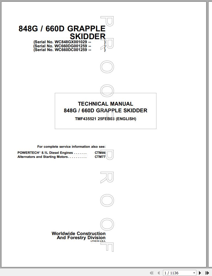 John Deere Grapple Skidder 848G 660D Technical Manual TMF435521 1