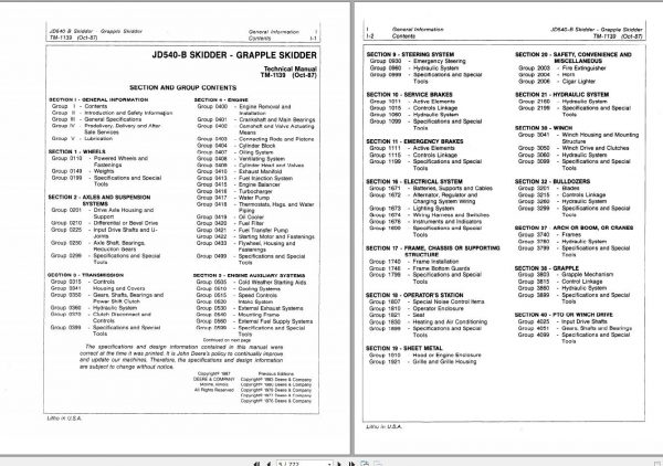 John Deere Grapple Skidder JD540 B Repair Technical Manual TM1139 2