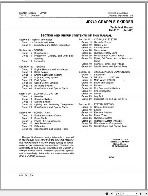 John Deere Grapple Skidder JD740 Technical Manual TM1101 2