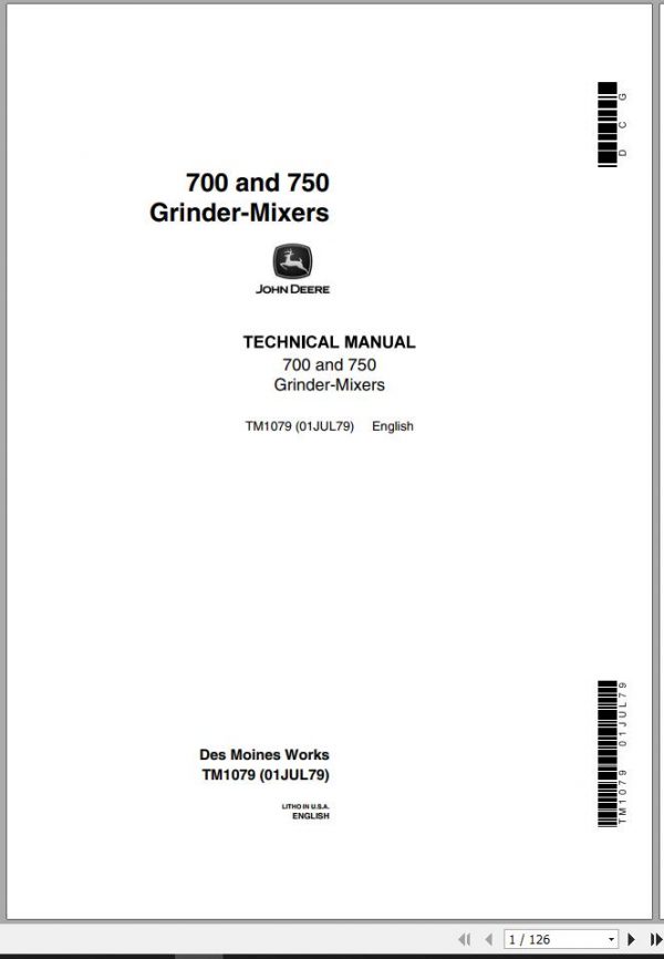 John Deere Grinder Mixers 700 750 Technical Manual TM1079 1