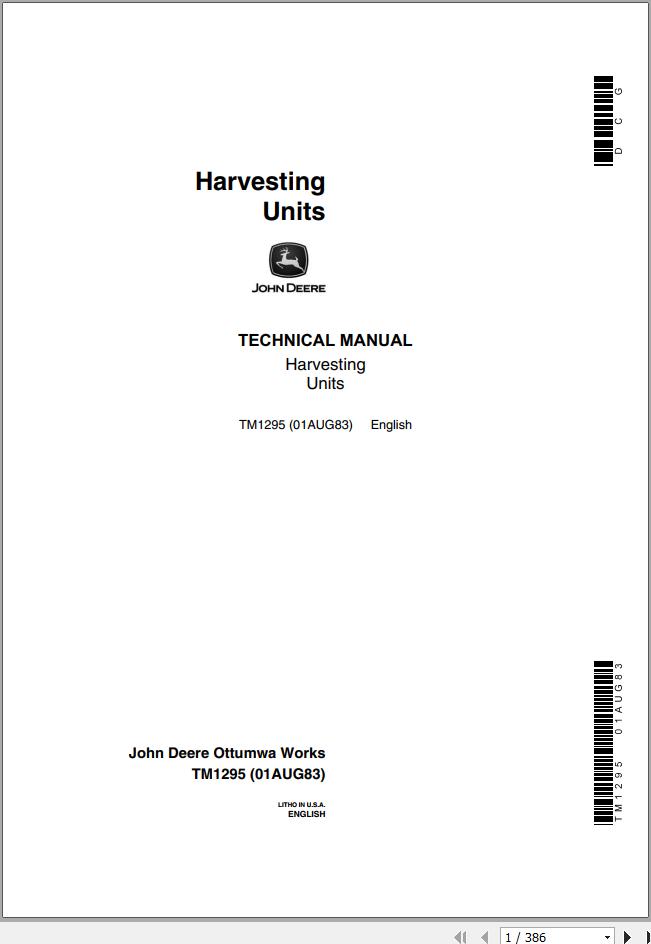 John Deere Harversting Units Technical Manual TM1295 1