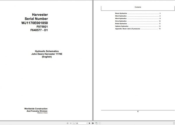 John Deere Harvester 1170E F075921 D1 Hydraulic Schematic 2008 1