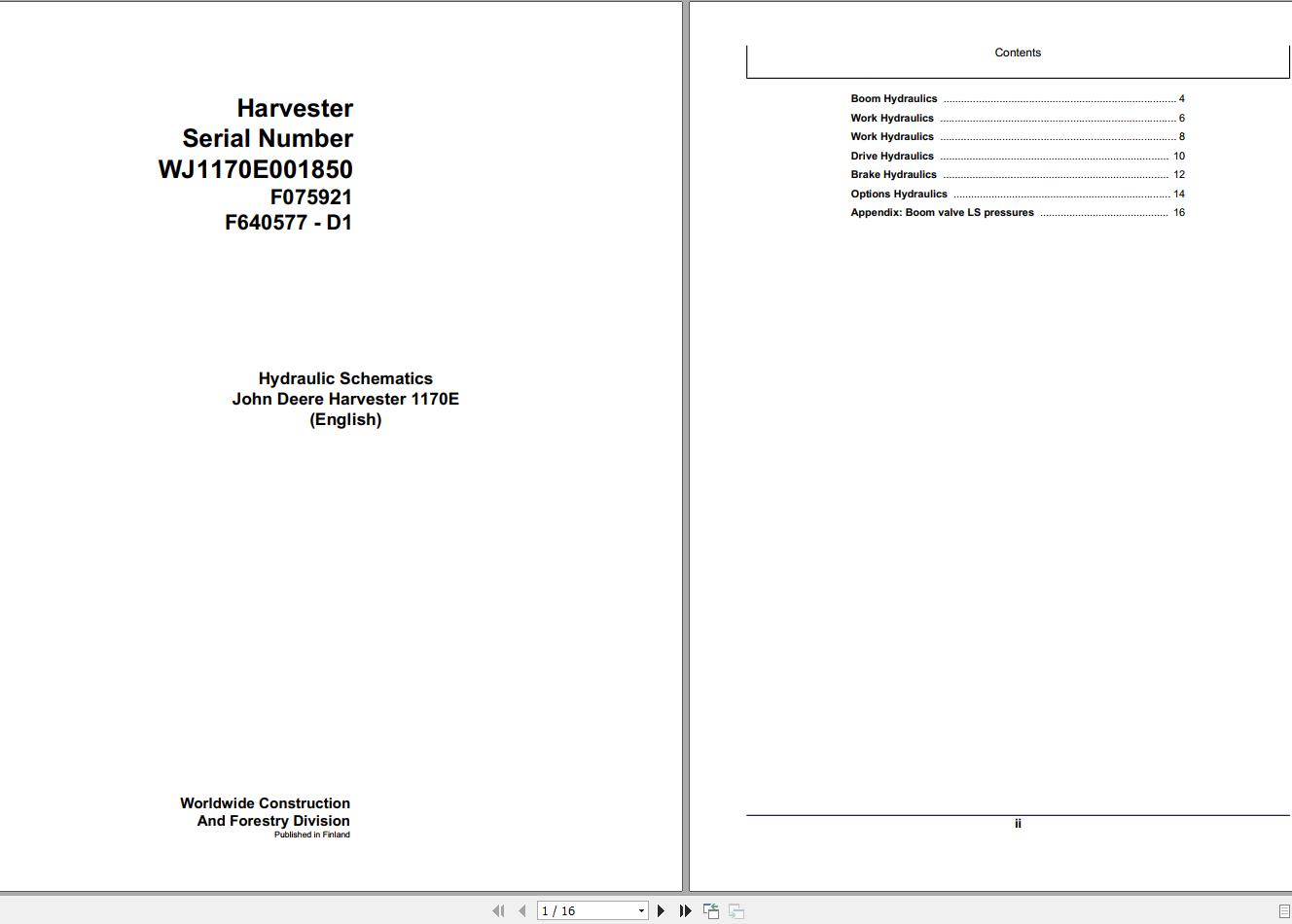 John Deere Harvester 1170E F075921 D1 Hydraulic Schematic 2008 1