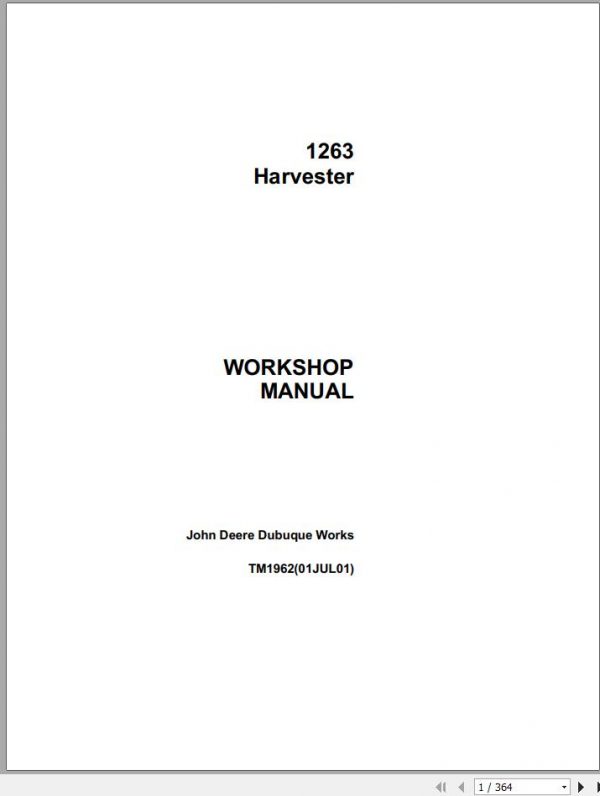 John Deere Harvester 1263 Workshop Manual TM1962 1