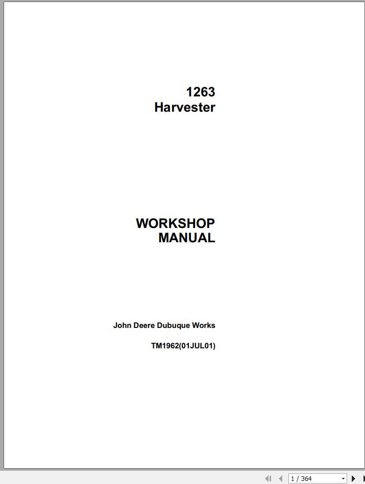 John Deere Harvester 1263 Workshop Manual TM1962 1