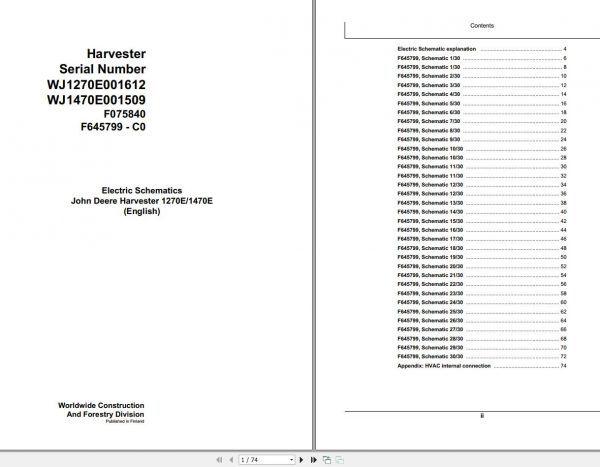 John Deere Harvester 1270E 1470E F075840 C0 Electric Schematic 2008 1