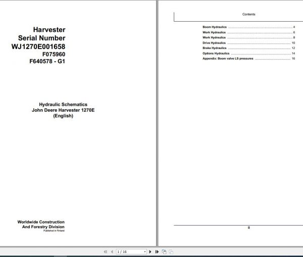 John Deere Harvester 1270E F075960 G1 Hydraulic Schematic 2008 1