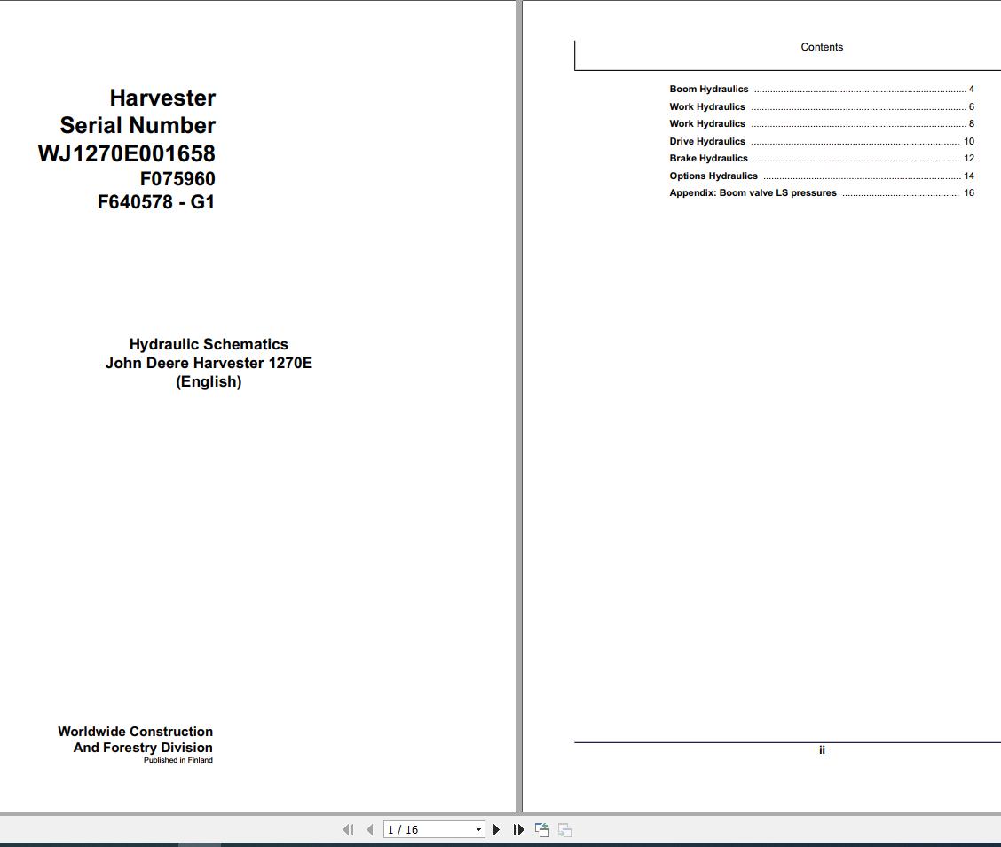 John Deere Harvester 1270E F075960 G1 Hydraulic Schematic 2008 1