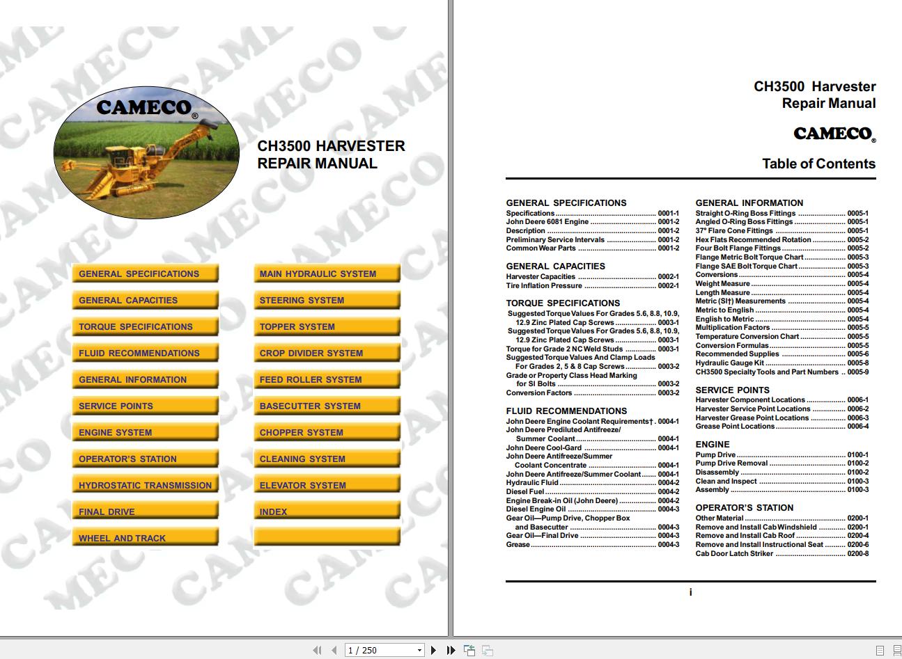 John Deere Harvester CH3500 1069 Repair Manual 1