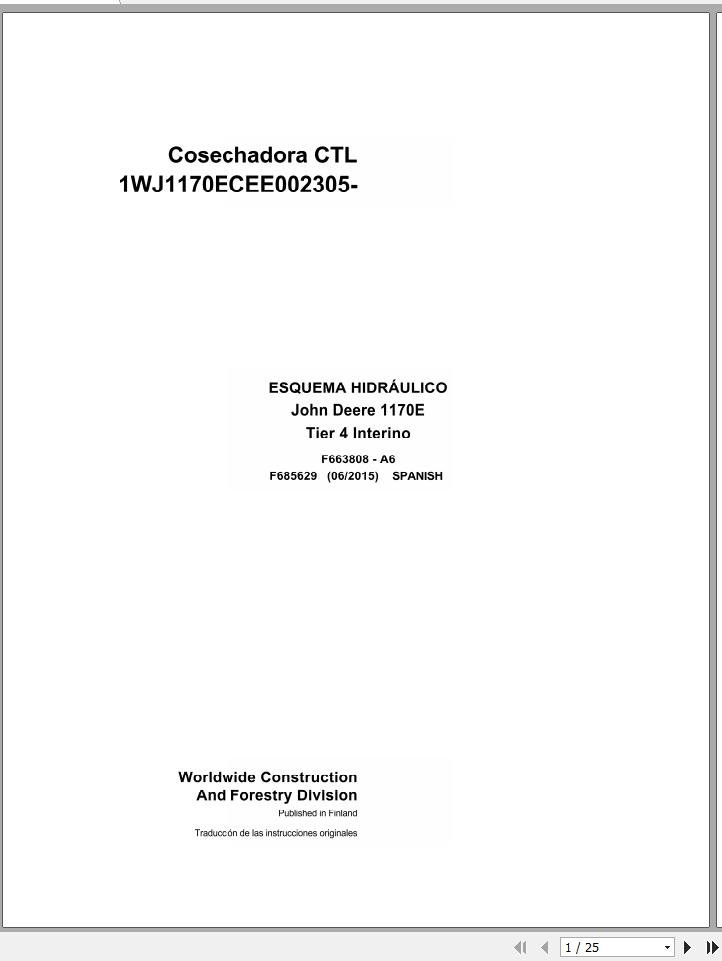 John Deere Harvester CTL 1170E Tier 4 Interim F685629 A6 2015 Hydraulic Schematic 2015 ES 1