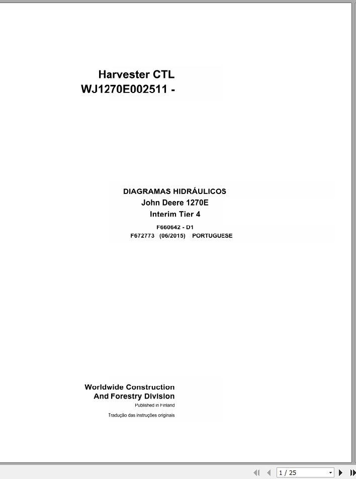 John Deere Harvester CTL 1270E Interim Tier 4 F672773 D2 Hydraulic Diagram 2015 PT 1