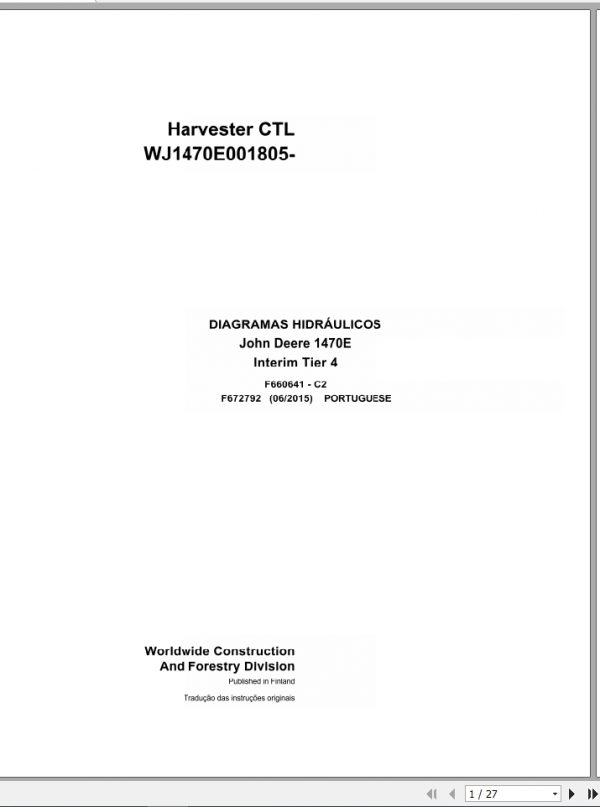 John Deere Harvester CTL 1470E Interim Tier 4 F672792 C2 Hydraulic Diagram 2015 PT 1