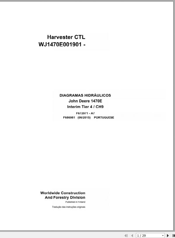 John Deere Harvester CTL 1470E Interim Tier 4 F686981 A7 Hydraulic Diagram 2015 PT 1