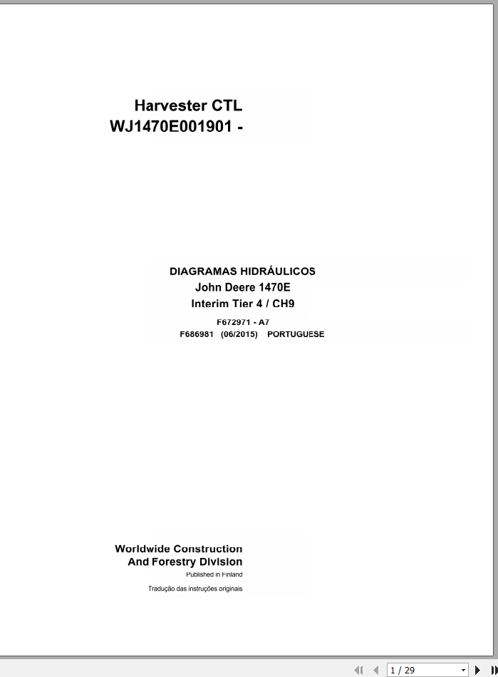John Deere Harvester CTL 1470E Interim Tier 4 F686981 A7 Hydraulic Diagram 2015 PT 1