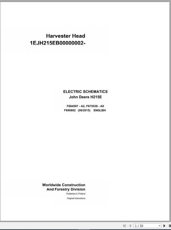 John Deere Harvester Head H215E F690802 Electric Schematic 2015 1