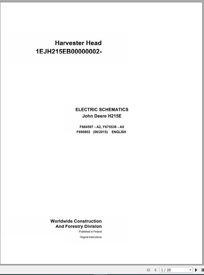 John Deere Harvester Head H215E F690802 Electric Schematic 2015 1