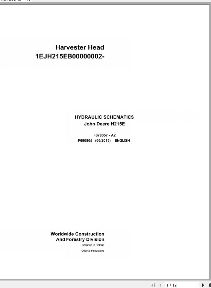 John Deere Harvester Head H215E F690805 Hydraulic Schematic 2015 1