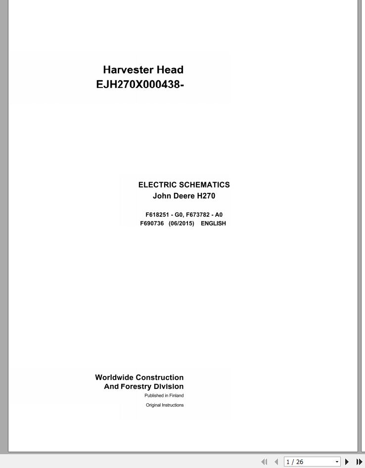 John Deere Harvester Head H270 F690736 Electric Schematic 2015 1