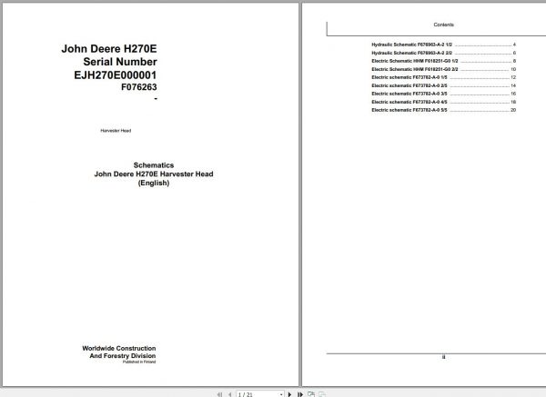 John Deere Harvester Head H270E F076263 Schematic 2008 1