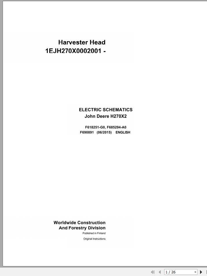 John Deere Harvester Head H270X2 F690891 Electric Schematic 1