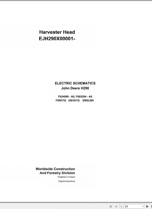 John Deere Harvester Head H290 F690752 Electric Schematic 2015 1