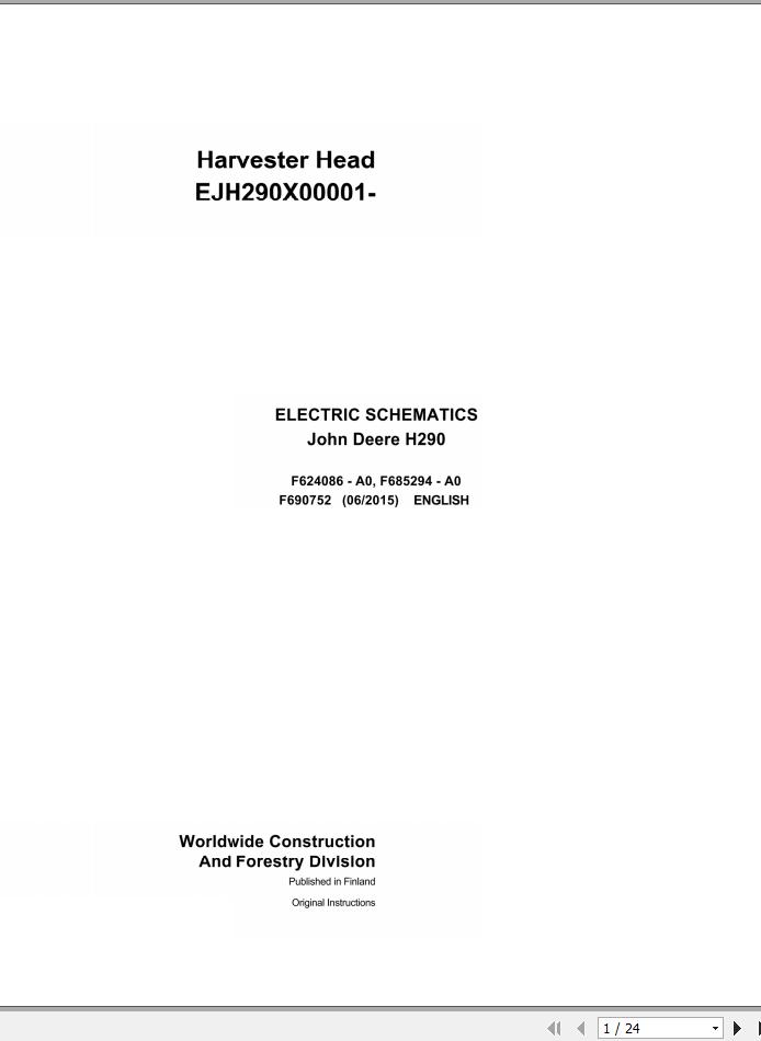 John Deere Harvester Head H290 F690752 Electric Schematic 2015 1