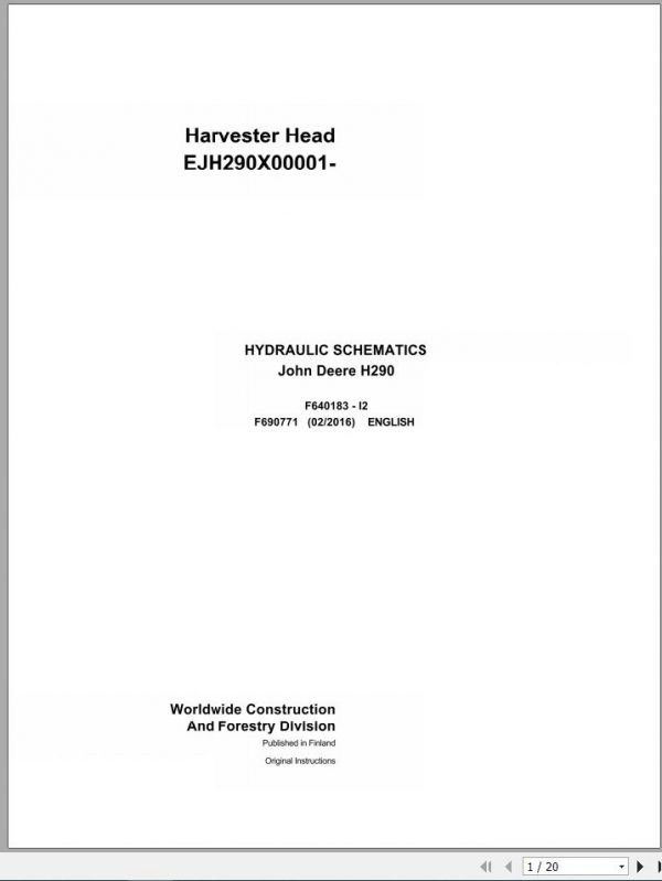 John Deere Harvester Head H290 F690771 Hydraulic Schematic 2016 1